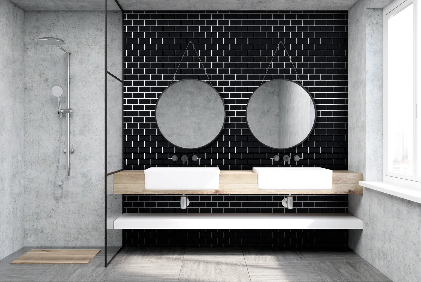 Brick pattern self-adhesive tile close-up