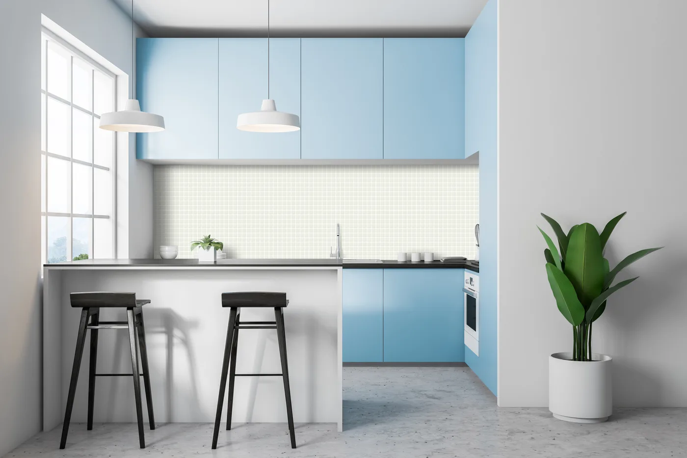 Self-adhesive tiles in kitchen feature wall application